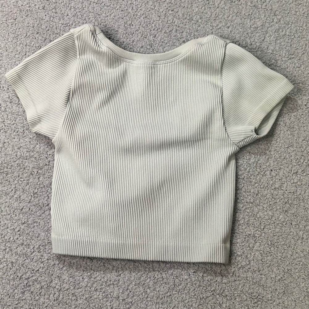 OFFLINE by Aerie Crop Top Ribbed Scoop XXS Sage Green Athleisure Clean Girl Boho - Picture 5 of 6